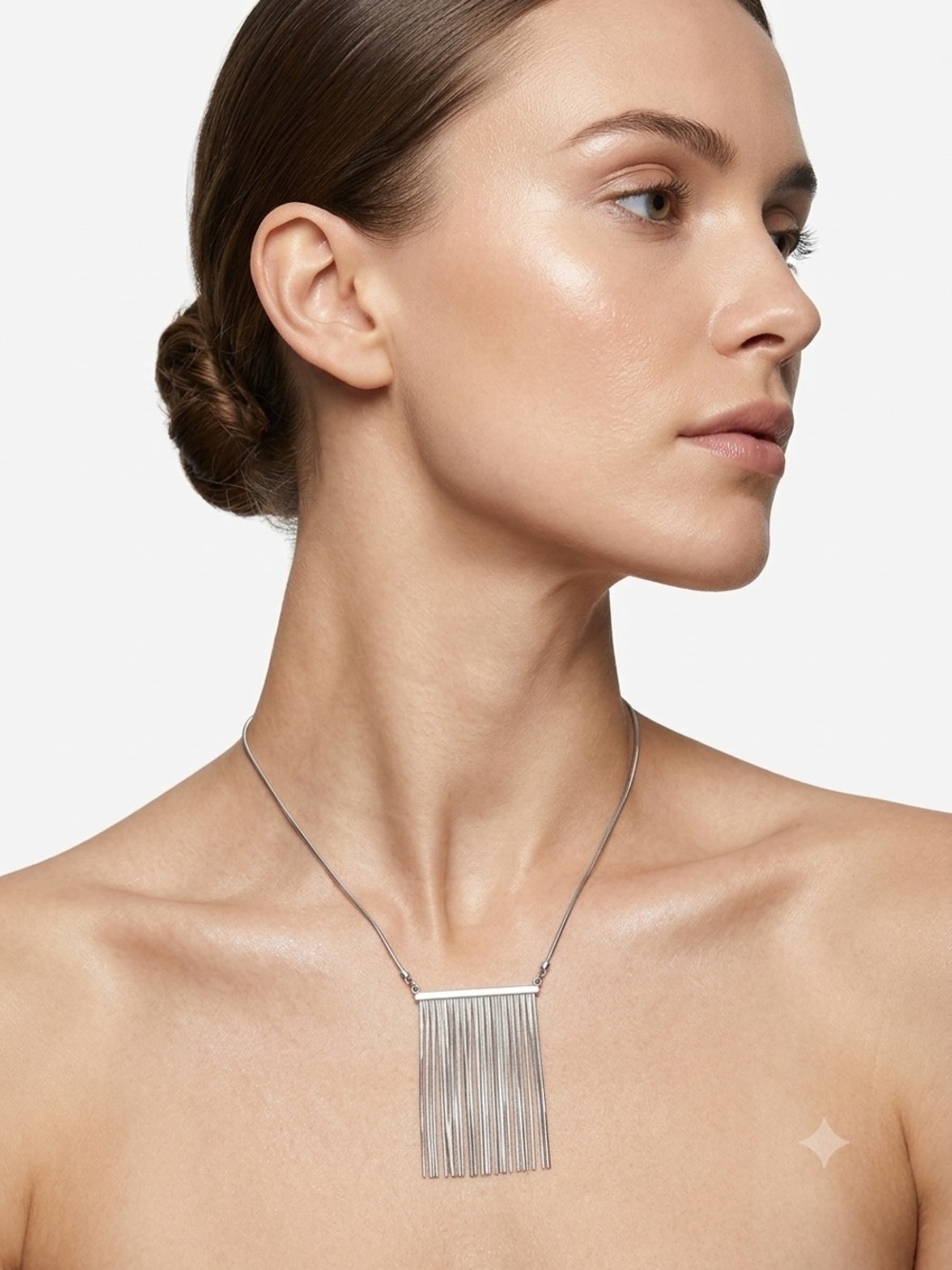Mexx Silver Fringe Pendant Necklace 16”/18”